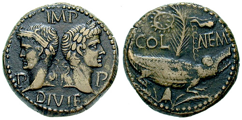 augustus and agrippa roman coin as